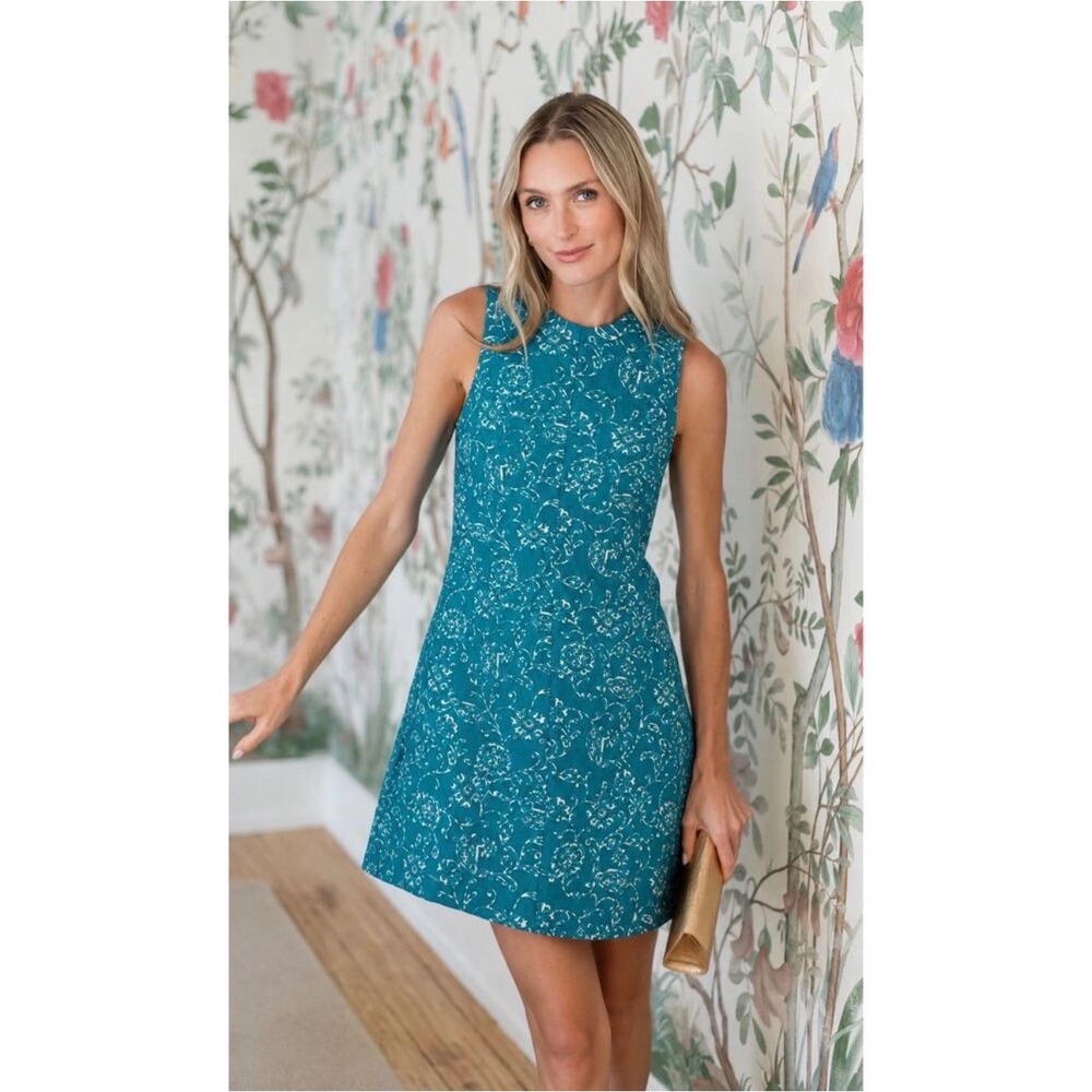 Julia Amory Baby Jane Dress XL Teal Turquoise White Block Print Mini Cotton NWT